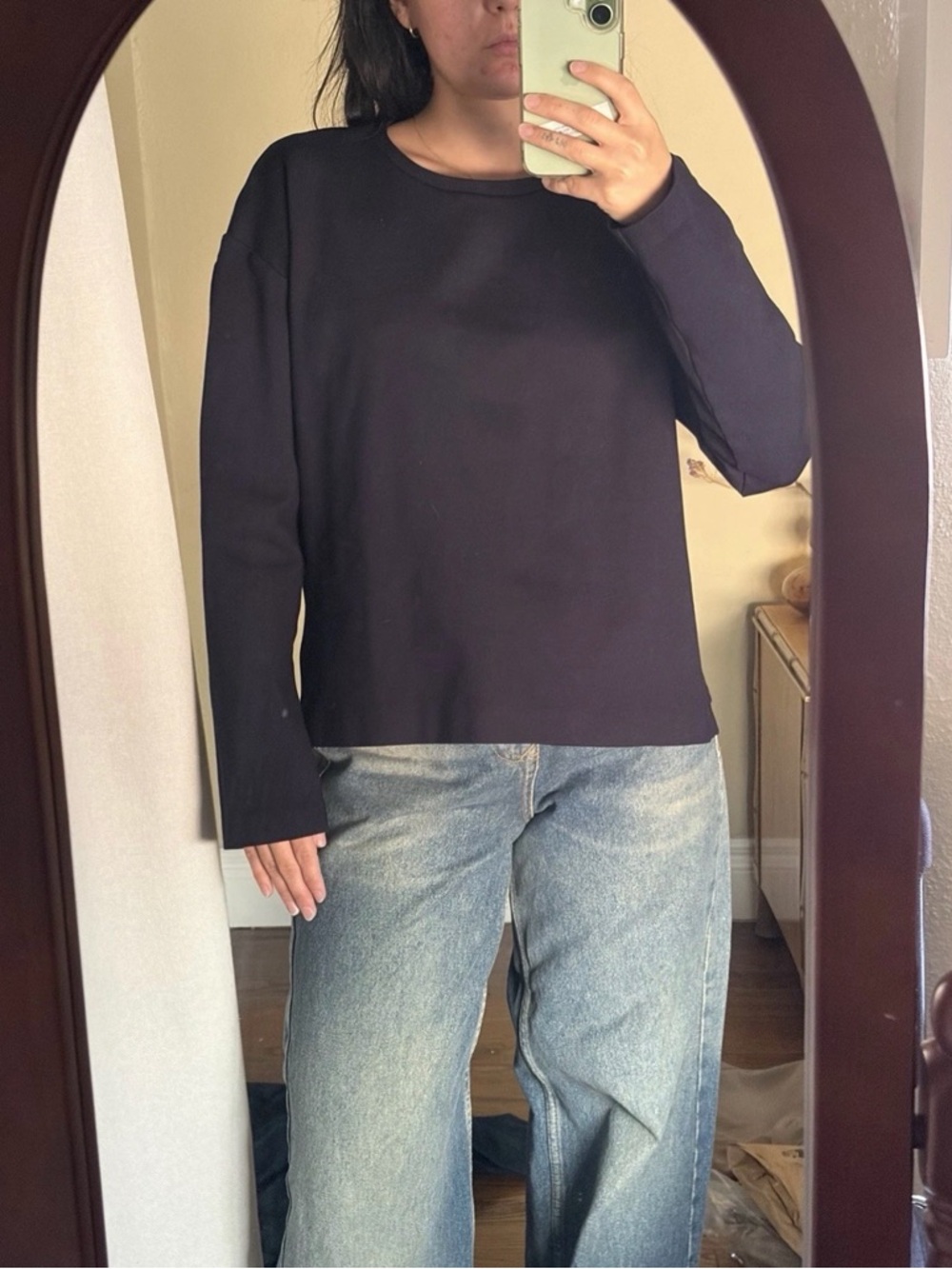 Crewneck Long-Sleeve Top in Dark Navy